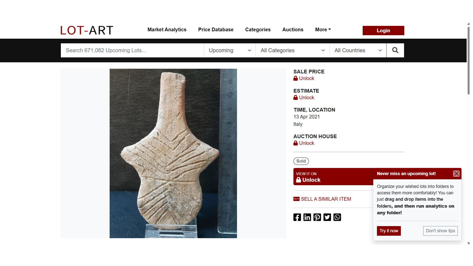 relicve neolitice vândute pe site-uri de licitații